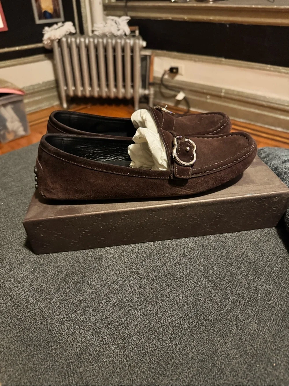 Women's Brown Suede Loafers with Metal G